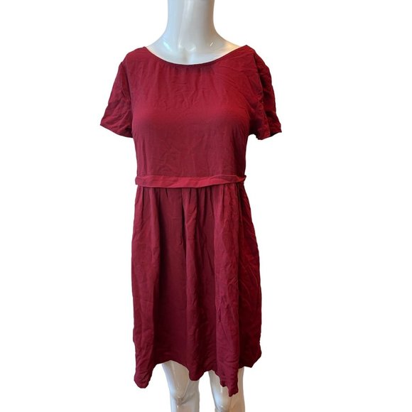 Forever 21 Womens Skater Mini Dress Back Hole Cap Sleeve Burgundy Size X Small - Picture 1 of 7
